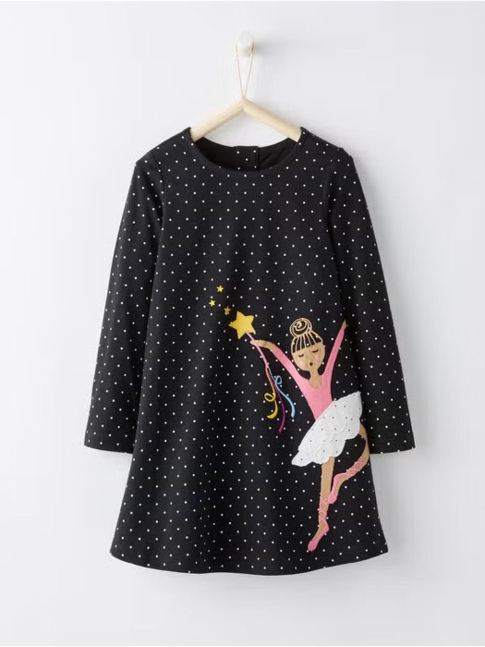 Hanna Andersson Black Polka Dot Ballerina Dress with Pink & White Accents